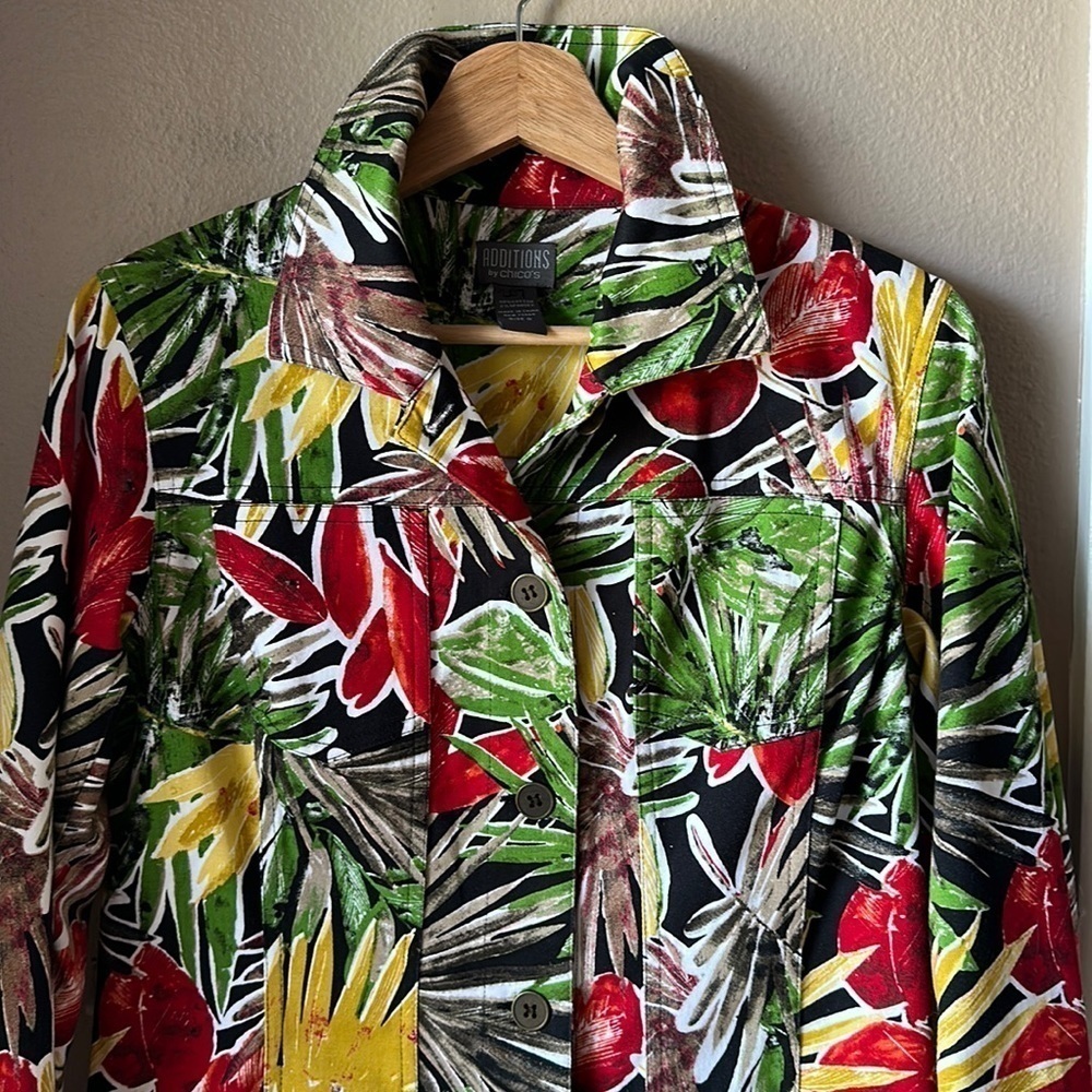 ADDITIONS BY CHICO’S Tropical Print Jean Jacket